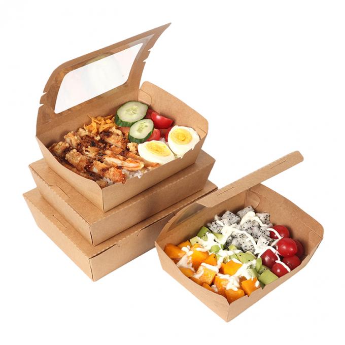 Yemek Paketleme Kraft Kağıdı Salata Meyve Kutusu PET Pencere Baskı UV Kaplama 2