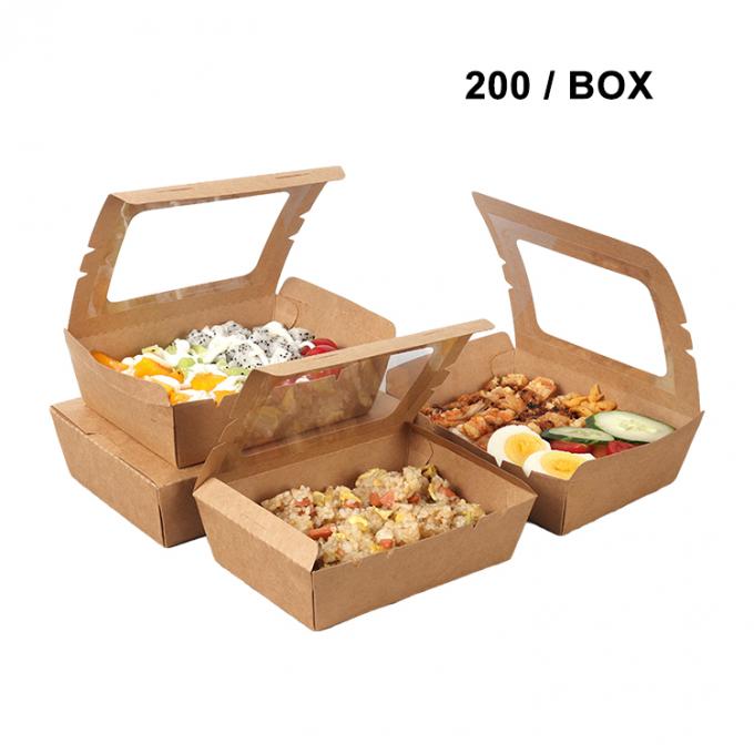 Yemek Paketleme Kraft Kağıdı Salata Meyve Kutusu PET Pencere Baskı UV Kaplama 5